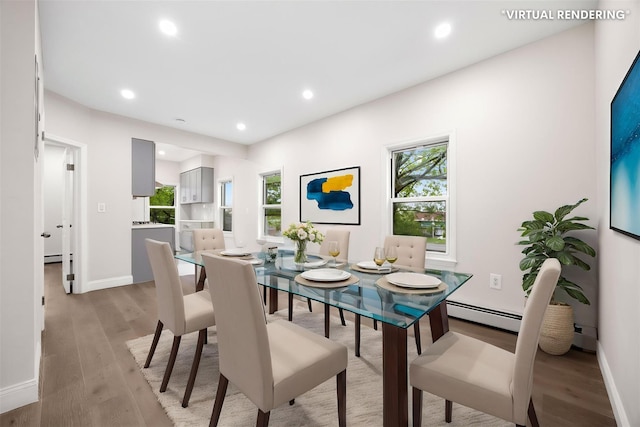 61-12 160th St, Fresh Meadows, NY 11365 - dining area with light wood finished floors, plenty of natural light, baseboards, recessed lighting, and baseboard heating