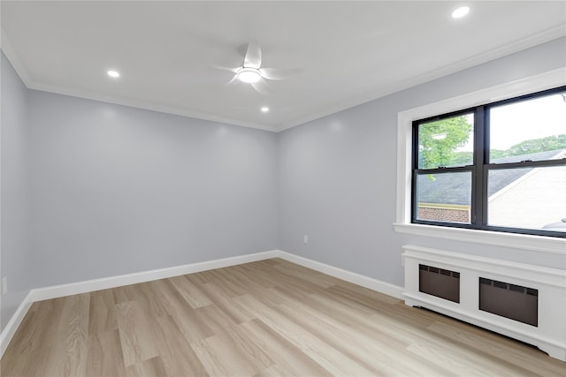 22048 75th Ave Unit A1, Bayside, NY 11364 - empty room featuring a ceiling fan, light wood finished floors, crown molding, baseboards, and recessed lighting