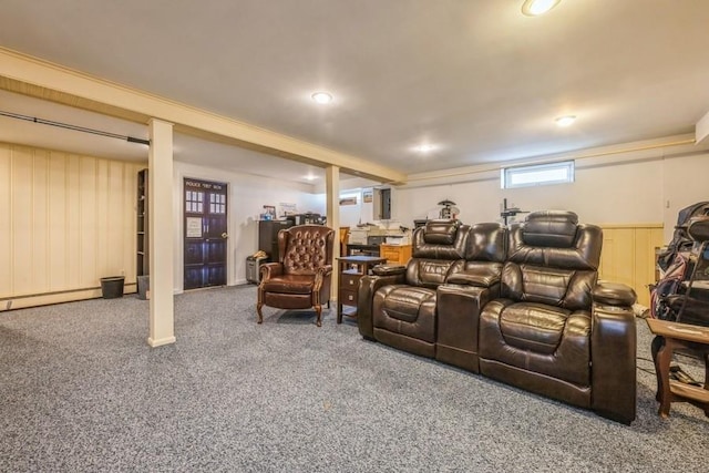 708 Seabury Ave, Franklin Square, NY 11010 - carpeted cinema with a baseboard radiator