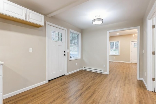435 State Route 55, Eldred, NY 12732 - entrance foyer featuring baseboards, light wood finished floors, baseboard heating, and a healthy amount of sunlight