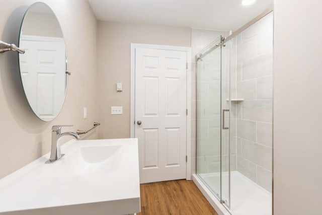 435 State Route 55, Eldred, NY 12732 - bathroom featuring vanity, a shower stall, and wood finished floors