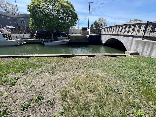 view of yard with a water view
