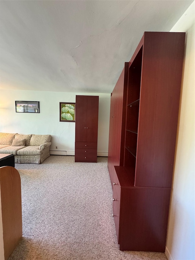 91 Tulip Ave Unit C2, Floral Park, NY 11001 - living area with baseboards, a baseboard radiator, and light carpet
