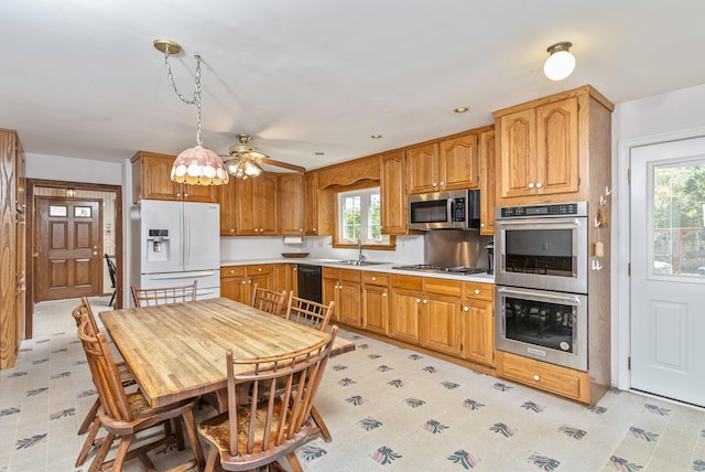 8 Parkside Ave, Miller Place, NY 11764 - kitchen featuring a ceiling fan, appliances with stainless steel finishes, a healthy amount of sunlight, and a sink