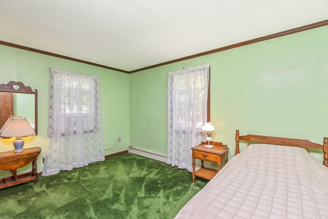 8 Parkside Ave, Miller Place, NY 11764 - bedroom with carpet floors, multiple windows, baseboard heating, and ornamental molding