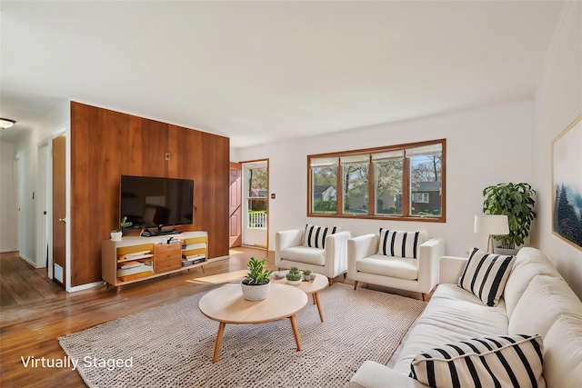 living area with wood finished floors