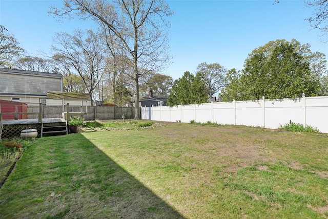 view of yard with a fenced backyard