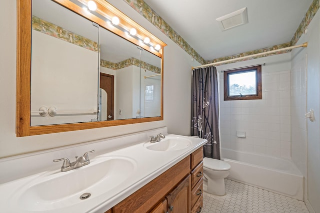 40 Cedarhurst St, Islip Terrace, NY 11752 - full bath featuring toilet, double vanity, shower / bath combo, and tile patterned floors