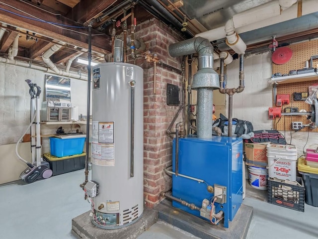 utilities featuring water heater and a heating unit