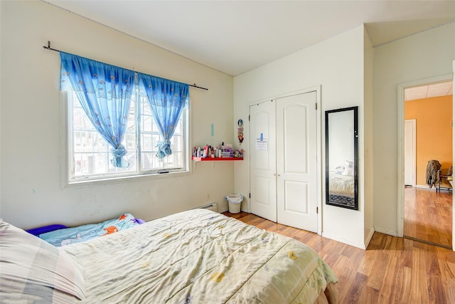 bedroom featuring a closet and wood finished floors
