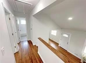 47 Ontario St, Port Jefferson Station, NY 11776 - hall with attic access, wood finished floors, and an upstairs landing