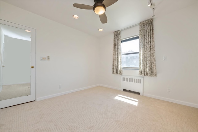 19-32 202nd St Apt # 1-179, Whitestone, NY 11360 - carpeted empty room with a ceiling fan, baseboards, recessed lighting, and radiator