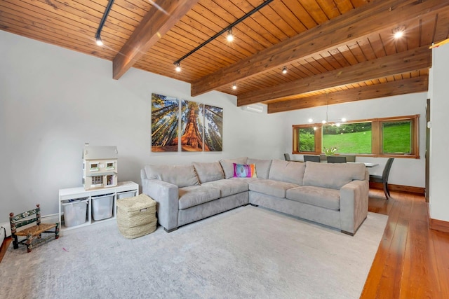 38A Claremont Rd, Scarsdale, NY 10583 - living area with rail lighting, wood ceiling, hardwood / wood-style flooring, baseboards, and a chandelier