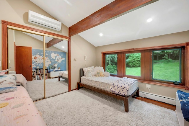 38A Claremont Rd, Scarsdale, NY 10583 - bedroom featuring a baseboard radiator, a wall unit AC, recessed lighting, and a closet