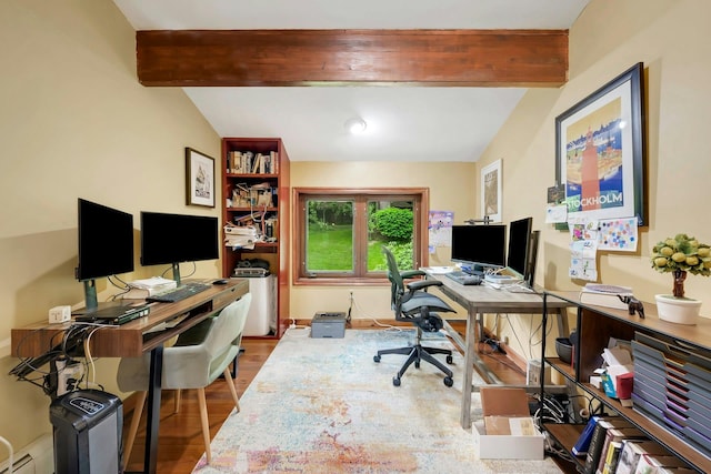 38A Claremont Rd, Scarsdale, NY 10583 - office featuring beam ceiling, wood finished floors, and a baseboard radiator