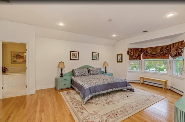 bedroom with light wood-style floors, recessed lighting, and visible vents
