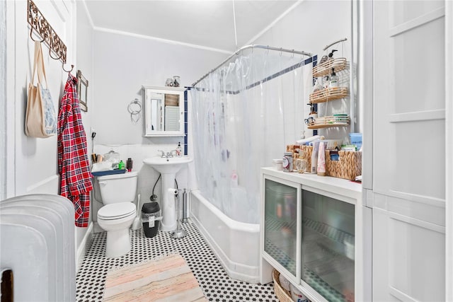 2504 21st St, Astoria, NY 11102 - full bath with toilet, tile walls, and shower / bath combo with shower curtain