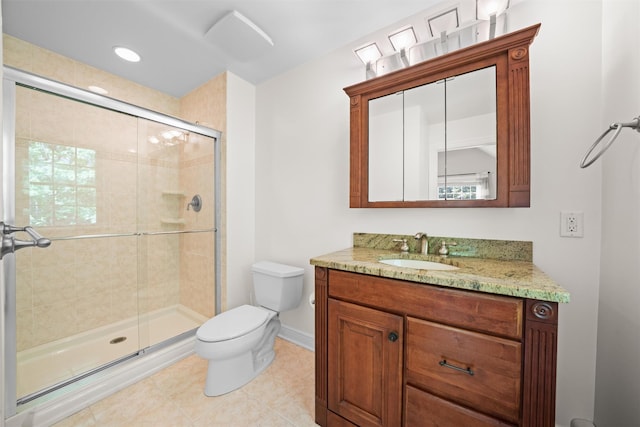 30 Warwick Lake Pkwy, Warwick, NY 10990 - full bathroom with a stall shower, toilet, vanity, and tile patterned flooring