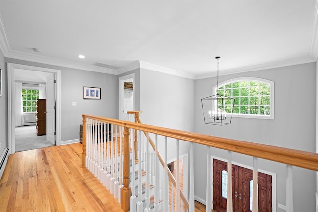 30 Warwick Lake Pkwy, Warwick, NY 10990 - hall featuring a chandelier, an upstairs landing, light wood finished floors, recessed lighting, and baseboards
