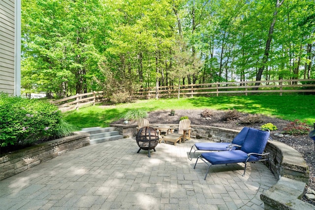 30 Warwick Lake Pkwy, Warwick, NY 10990 - view of patio / terrace with a fire pit and a fenced backyard