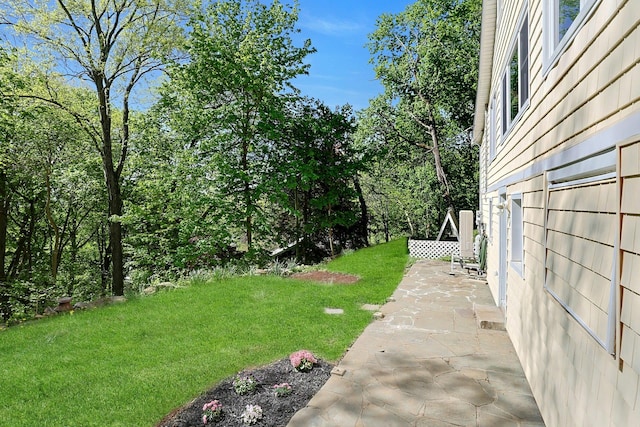 view of grassy yard with a patio