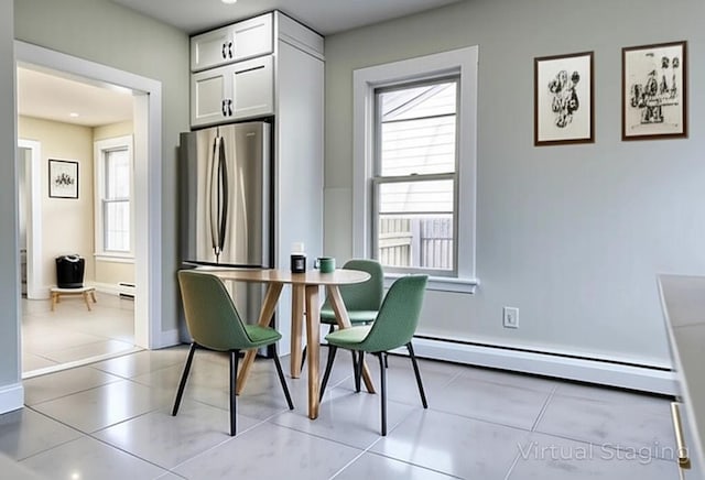 71 Lenox Ave, Congers, NY 10920 - dining room featuring baseboard heating, light tile patterned floors, baseboards, recessed lighting, and a baseboard heating unit