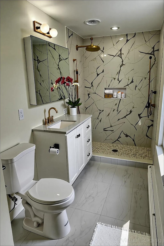 71 Lenox Ave, Congers, NY 10920 - bathroom with vanity, toilet, marble finish flooring, a marble finish shower, and recessed lighting