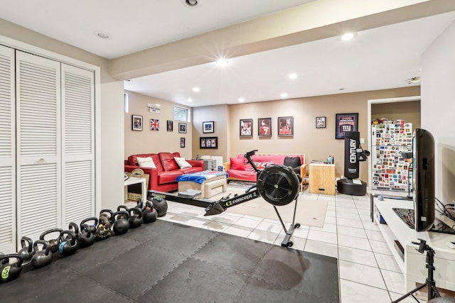 exercise area with recessed lighting