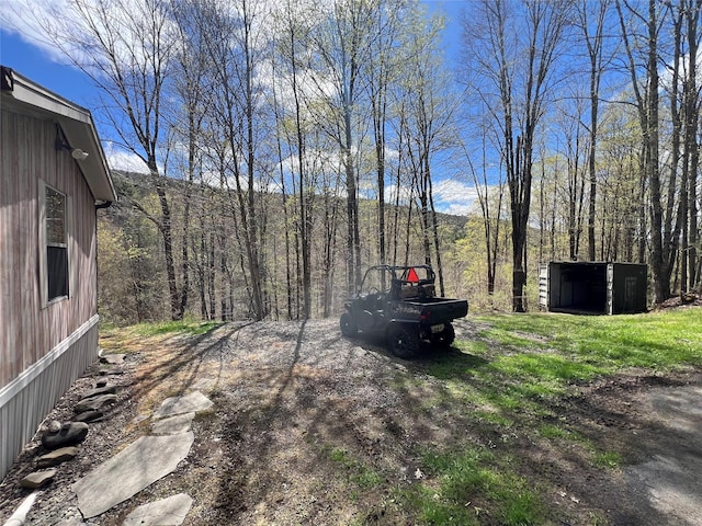 view of yard with a forest view