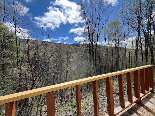wooden terrace with a forest view