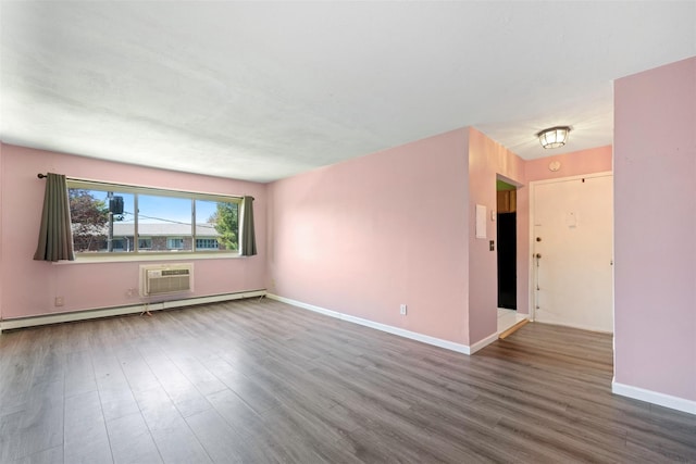 2433 Union Blvd Unit 4B, Islip, NY 11751 - unfurnished living room with baseboards, a baseboard radiator, wood finished floors, and a wall mounted air conditioner