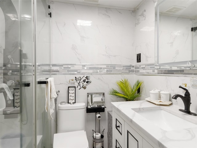 81-56 102nd Rd, Ozone Park, NY 11416 - full bath featuring vanity, toilet, tile walls, a shower stall, and visible vents
