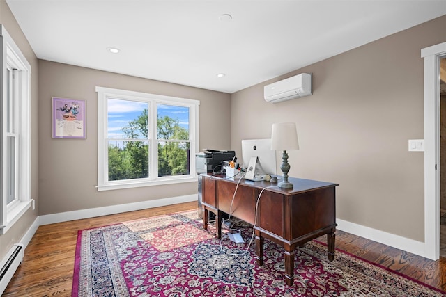 535 County Route 22, Middletown, NY 10940 - office with a wall mounted air conditioner, baseboard heating, baseboards, wood finished floors, and recessed lighting