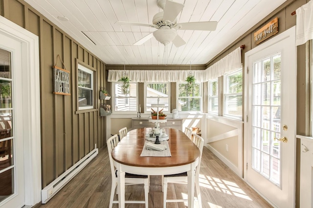 163 Smith Rd, Poughkeepsie, NY 12603 - sunroom with a ceiling fan, french doors, wood finished floors, and a baseboard radiator