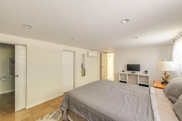 163 Smith Rd, Poughkeepsie, NY 12603 - bedroom with tile patterned flooring, recessed lighting, baseboards, and an AC wall unit