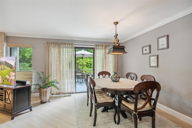 185 Old Pond Ct Unit 185, Jericho, NY 11753 - dining space with light wood-style floors, ornamental molding, and baseboards