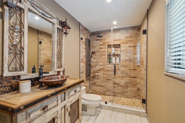 185 Old Pond Ct Unit 185, Jericho, NY 11753 - full bathroom with a shower stall, toilet, recessed lighting, and vanity