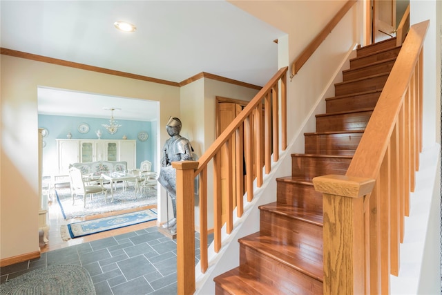 16 Charlotte Dr, Lagrangeville, NY 12540 - stairway with ornamental molding and a chandelier