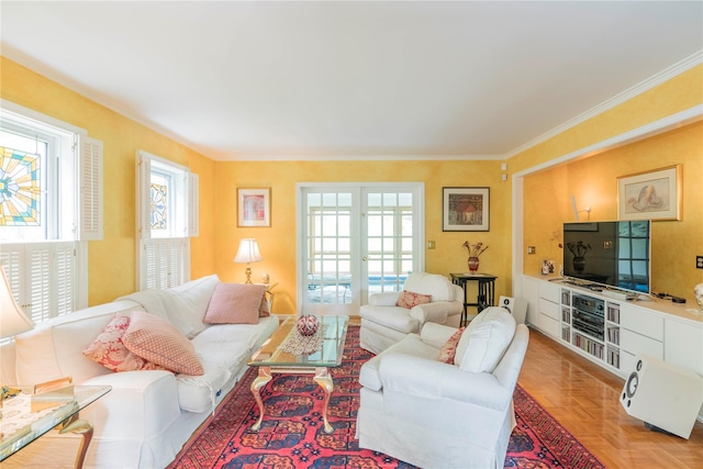 16 Charlotte Dr, Lagrangeville, NY 12540 - living area featuring ornamental molding and french doors
