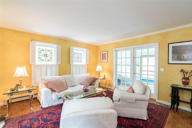 16 Charlotte Dr, Lagrangeville, NY 12540 - living area with baseboards, a baseboard radiator, and crown molding