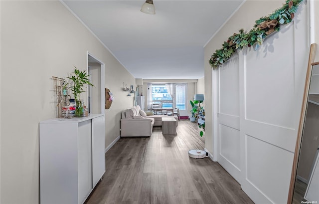 9820 62nd Dr Unit G15, Rego Park, NY 11374 - hall featuring crown molding and wood finished floors
