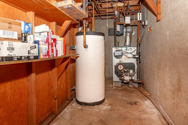 utility room with a heating unit and gas water heater