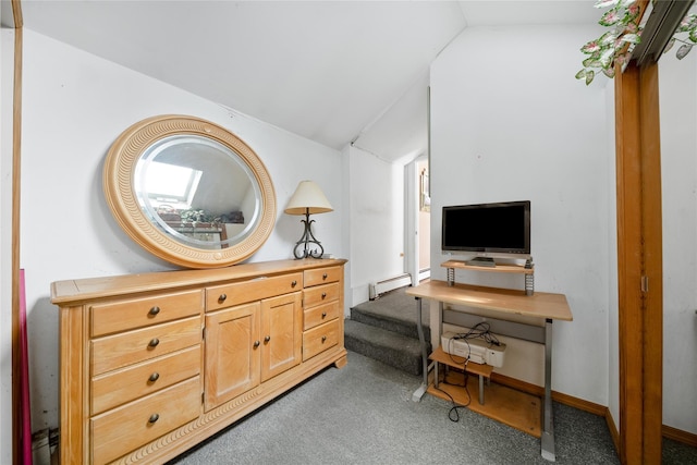 96 Pardee Ave, Islip, NY 11751 - office space with a baseboard radiator, carpet flooring, and lofted ceiling