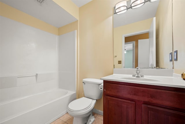 full bath with vanity, tile patterned flooring, shower / bathing tub combination, and toilet