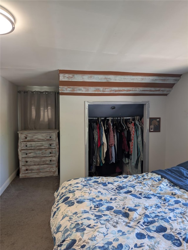 bedroom with a closet, carpet floors, and baseboards
