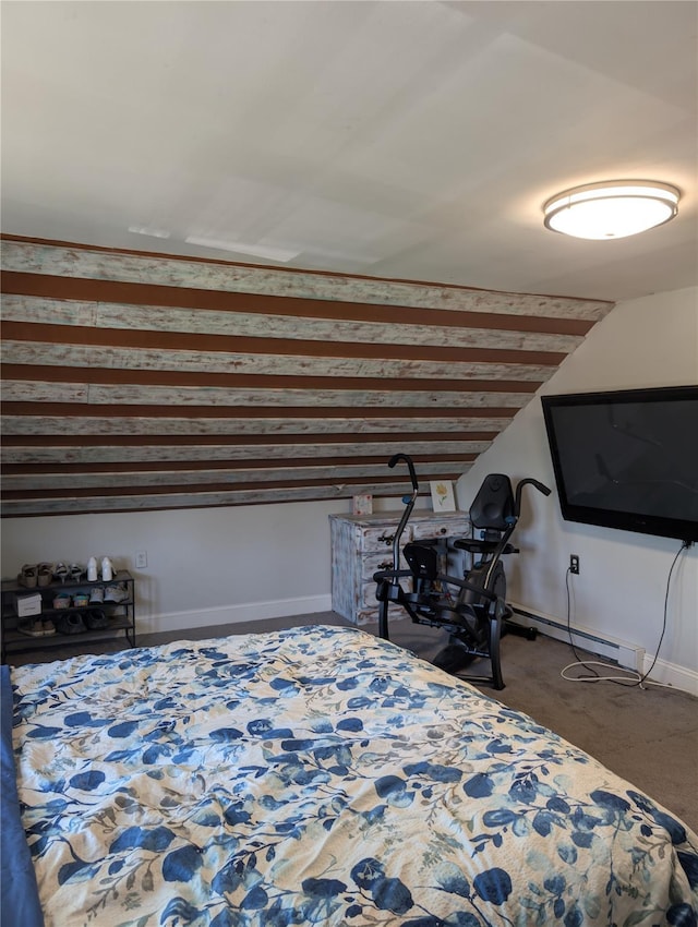 bedroom featuring baseboards, carpet, and lofted ceiling