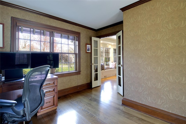52 Northwoods Rd, Manhasset, NY 11030 - office space featuring healthy amount of natural light, wood finished floors, baseboards, ornamental molding, and wallpapered walls