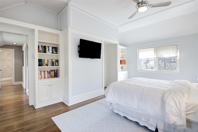 52 Northwoods Rd, Manhasset, NY 11030 - bedroom featuring vaulted ceiling, baseboards, wood finished floors, and a ceiling fan