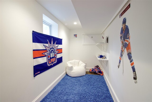 52 Northwoods Rd, Manhasset, NY 11030 - recreation room featuring carpet flooring, baseboards, and recessed lighting