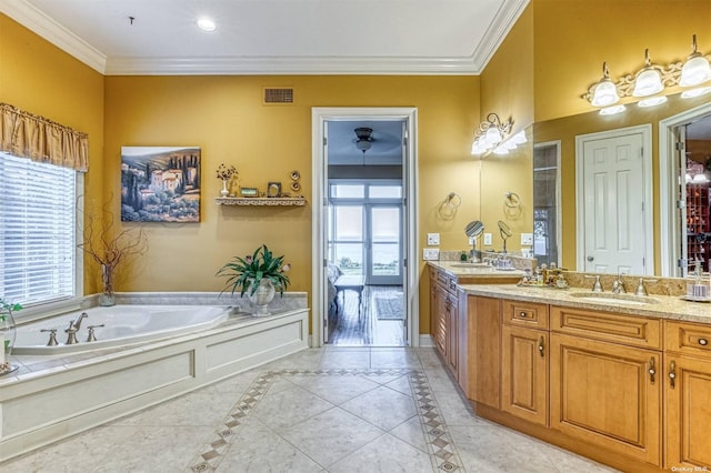 1640 Grandview Dr, Orient, NY 11957 - full bath featuring vanity, a garden tub, and ornamental molding